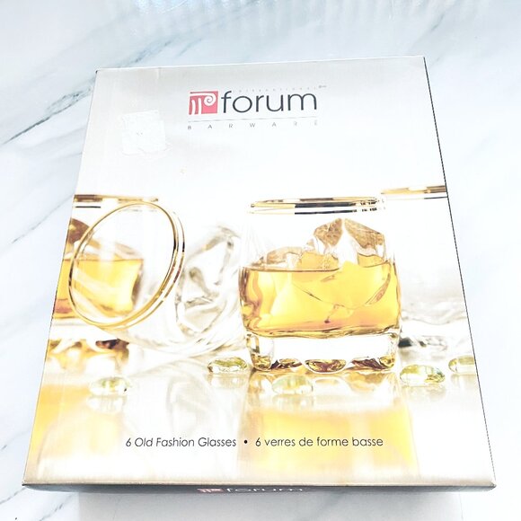 BNIB Vintage Old Fashion Barware Glasses with Gold Rim and Lugged Base Set of 6 - Picture 2 of 3